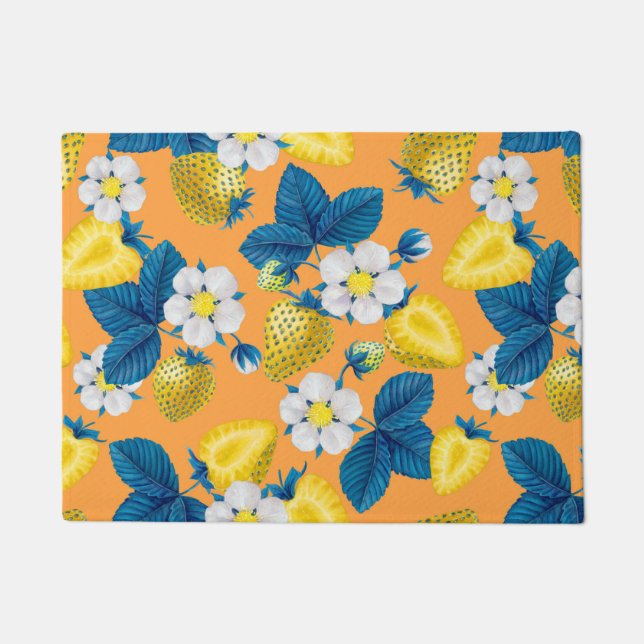 Paillasson Fraises jaunes sur orange (Devant)