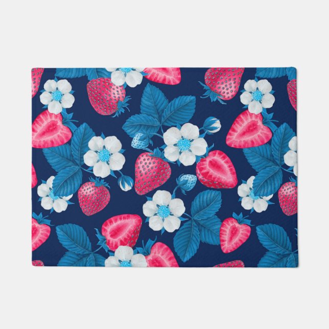 Paillasson Fraises roses sur bleu (Devant)