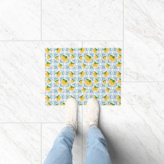 Paillasson French Country Lemon Blue Tile Pattern (Intérieur)