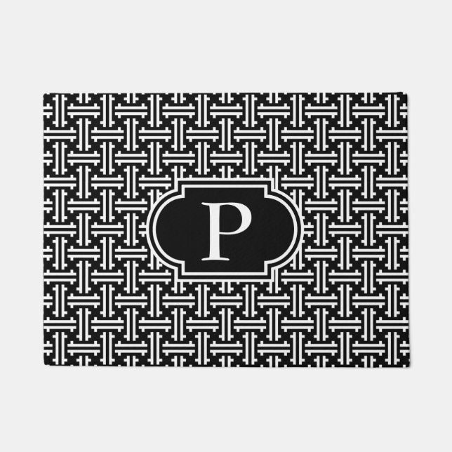 Paillasson Fret chinois, noir et blanc Art déco (Devant)