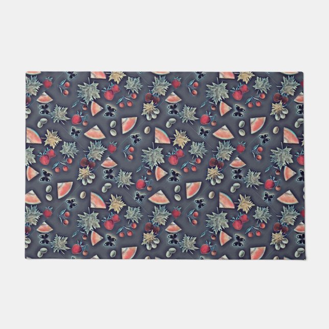 Paillasson Fruits vintages cerisier pastèque raisin foncé (Devant)