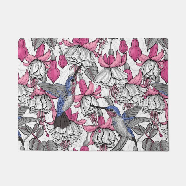 Paillasson Fuchsia et colibris blancs (Devant)