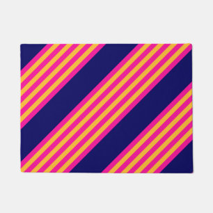 Paillasson Fuchsia et rayures jaunes avec bleu marine
