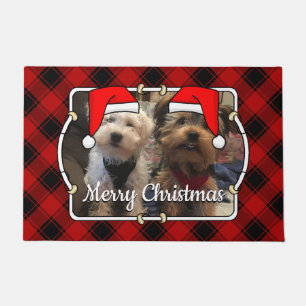 Paillasson Fun Custom Christmas Red & Black Plaid Photo Cadre