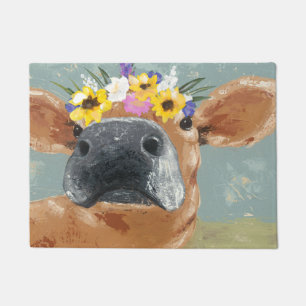 Paillasson Fun de ferme - Vache avec couronne de fleurs