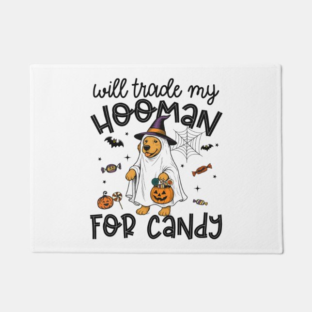 Paillasson Funky Golden Dog Halloween Ghost Éffrayant (Devant)