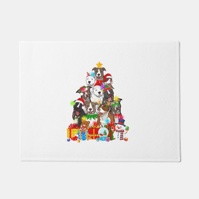 Paillasson Funky Pitbull Chien de Noël Lumières Arbre Chien C (Devant)