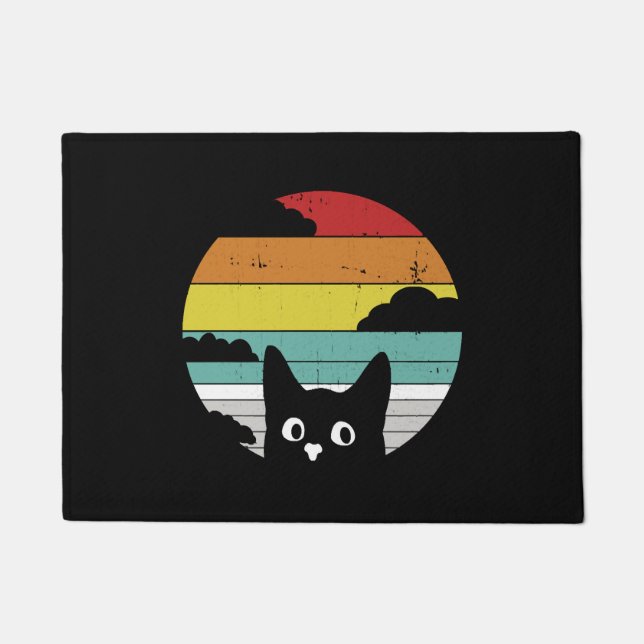 Paillasson Funny Chat noir Vintage Retro Sunset Design (Devant)