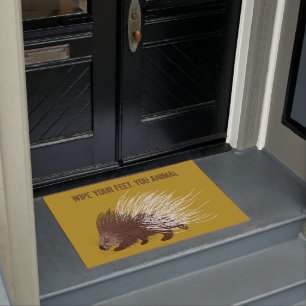 Paillasson Funny Custom Message Brown et Mustard Porcupine