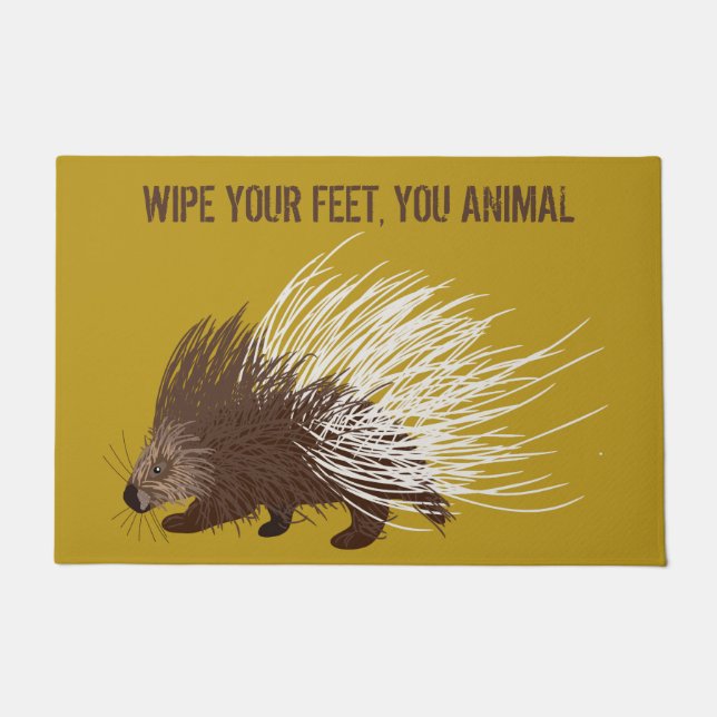 Paillasson Funny Custom Message Brown et Mustard Porcupine (Devant)
