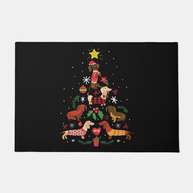 Paillasson Funny Dachshund sapin de Noël (Devant)