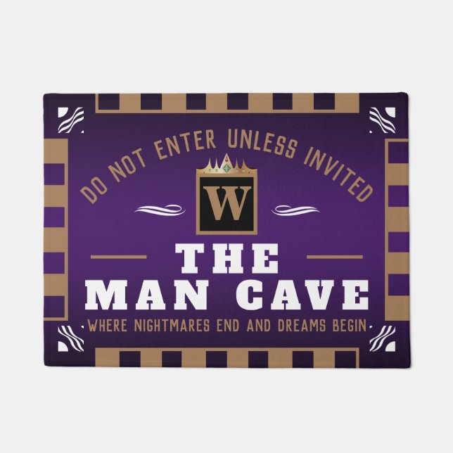 Paillasson Funny MAN CAVE avec Monogramme | Accueil PURPLE (Devant)