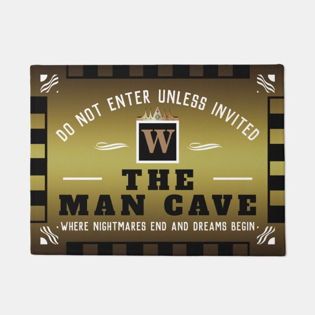 Paillasson Funny MAN CAVE avec Monogramme | Bienvenue OR (Devant)