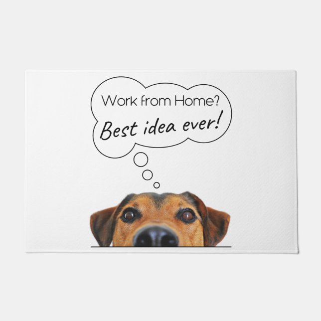 Paillasson Funny Puppy Dog Thinking: Travailler à domicile ? (Devant)