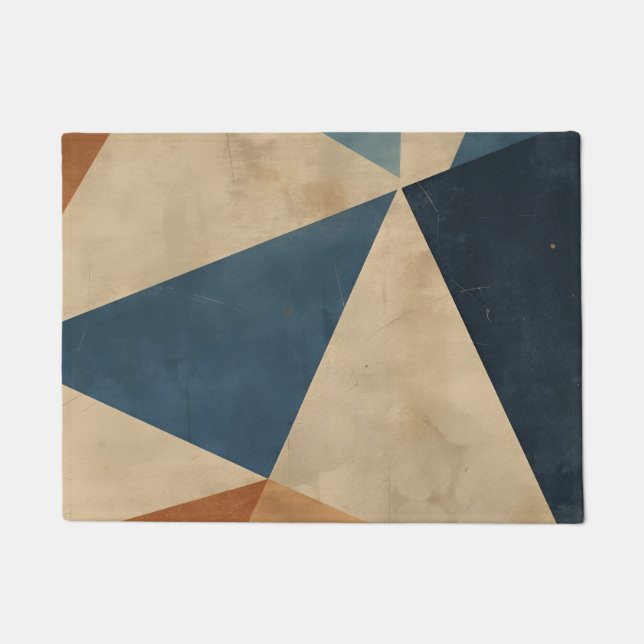 Paillasson Geometric Pattern in Blues, Tans, and Rust (Devant)
