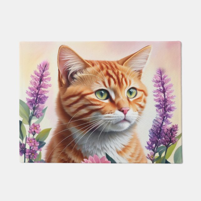 Paillasson Ginger Cat Multicolor Flowers Art (Devant)