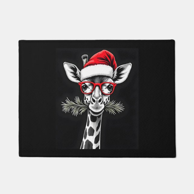 Paillasson Giraffe de Noël Santa Hat Pajama Cadeau Famille Ma (Devant)