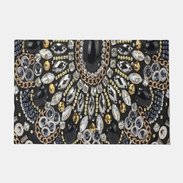 Paillasson girly glam art deco black gold bohemian  (Devant)
