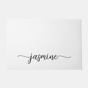 Paillasson Girly Simple Blanc Personnalisé Monogramme Nom Scr