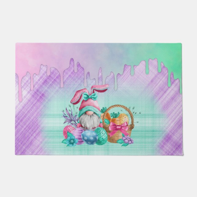Paillasson Gnome De Lapin De Pâques Avec Oeufs De Panier (Devant)