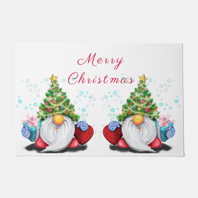Paillasson Gnome mignonne avec arbre de Noël Casquette et cad (Devant)