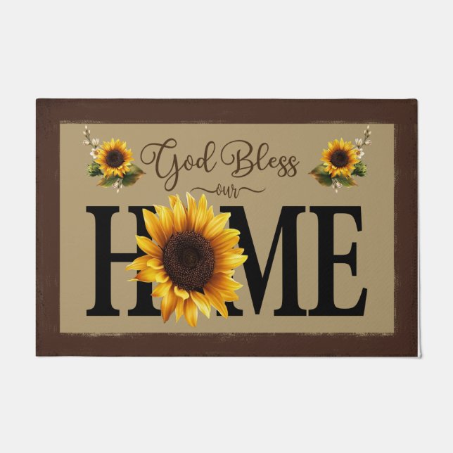 Paillasson God Bless Our Home, Cute Sunflowers  (Devant)