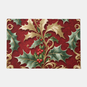 Paillasson Gold Green Feuilles Red Christmas