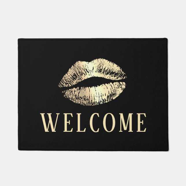 Paillasson Gold Lips Print Beauté Salon Spa Bienvenue (Devant)