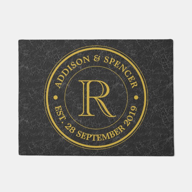 Paillasson Gold Monogram Black Leather Wedding Anniversary (Devant)