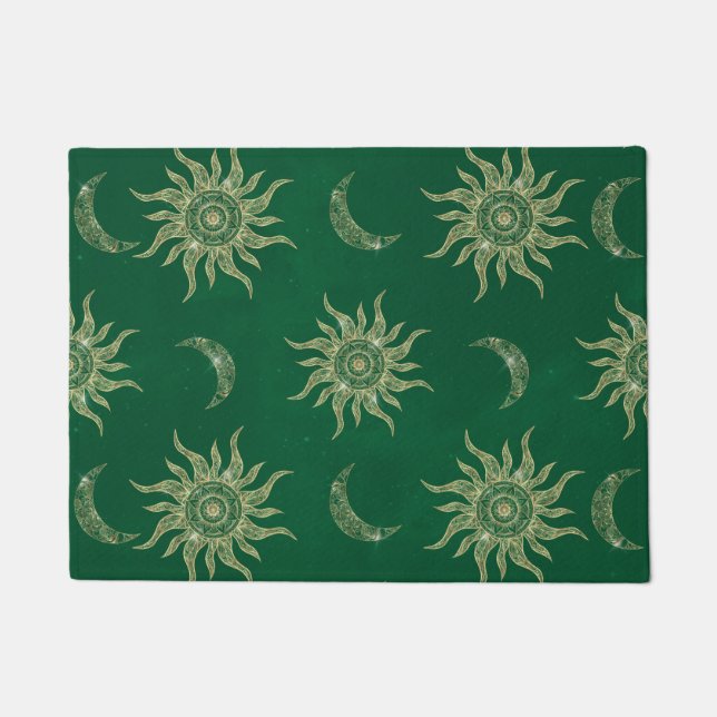 Paillasson Gold Moon Sun Mandala Green Motif (Devant)