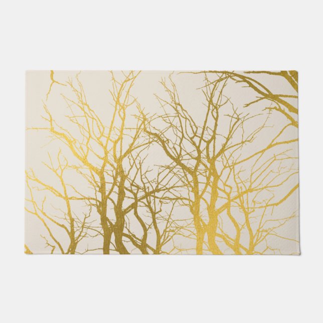 Paillasson Gold Tree Branches Motif Arrière - plan beige (Devant)
