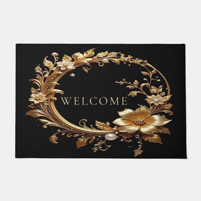 Paillasson Golden Floral Ornate Frame Doormat (Devant)