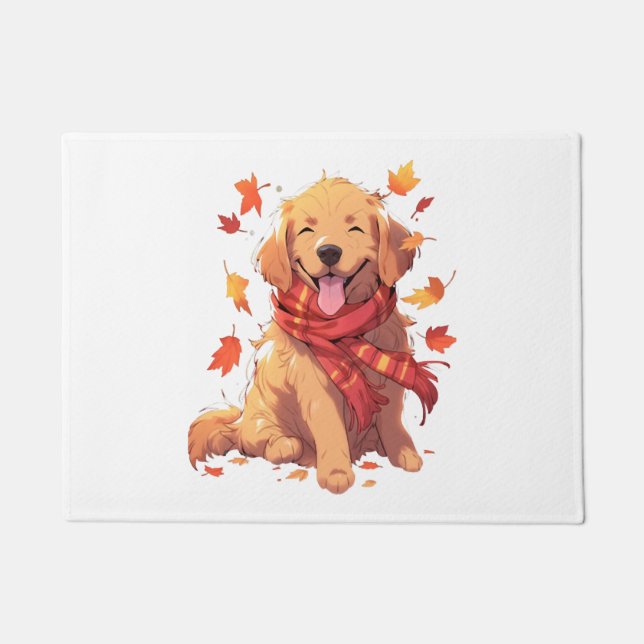 Paillasson Golden Retriever Automne Dog Feuilles d'automne (Devant)