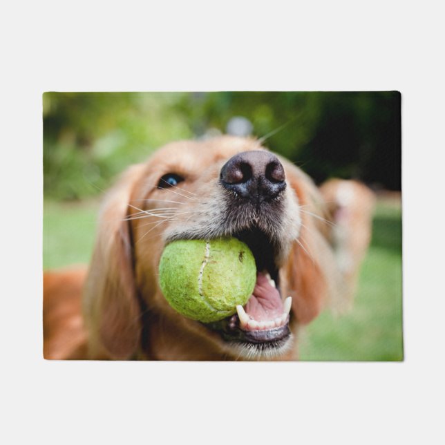 Paillasson Golden Retriever Avec Le Bal De Tennis (Devant)