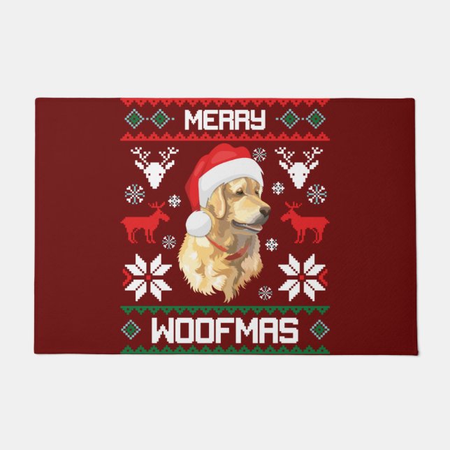 Paillasson Golden Retriever Chien Merry Woofmas Sweat de Noël (Devant)