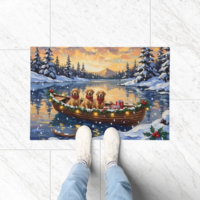 Paillasson Golden Retriever Christmas Boat Holiday (Intérieur)