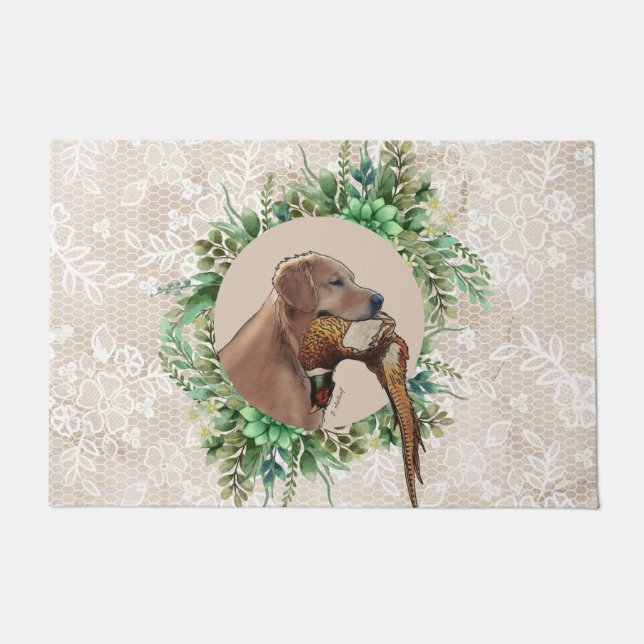 Paillasson Golden Retriever Head avec faisan (Devant)