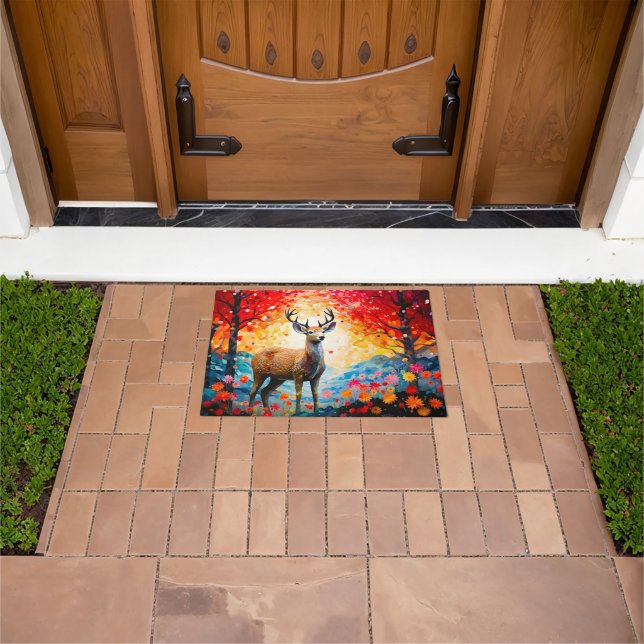 Paillasson Golden Sunset Floral Fall Forest Deer (De plein air)