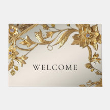 Golden Wavy Feuille Floral Doormat