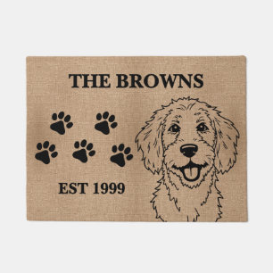 Paillasson Goldendoodle Cute & Custom Nom de famille Bienvenu