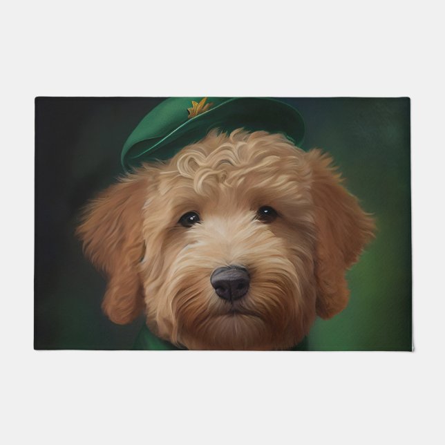 Paillasson Goldendoodle Dog en tenue de la Saint Patrick (Devant)