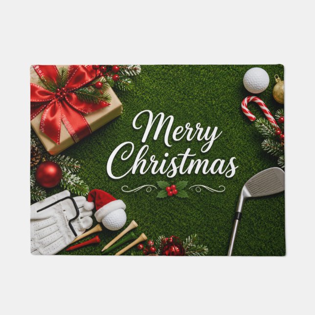 Paillasson Golf de Noël sur gazon vert (Devant)