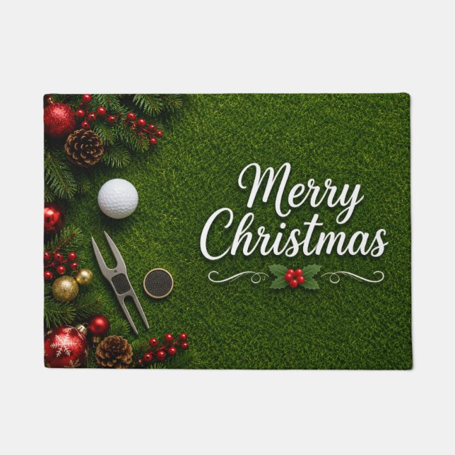 Paillasson Golf de Noël sur gazon vert (Devant)