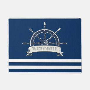 Paillasson Gouvernail de bateau nautique, rayures bleu marine