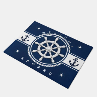 Paillasson Gouvernail de navire bleu marine nautique Ancre