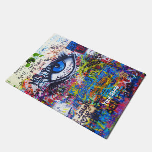 Paillasson Graffiti moderne bleu d'oeil mauvais
