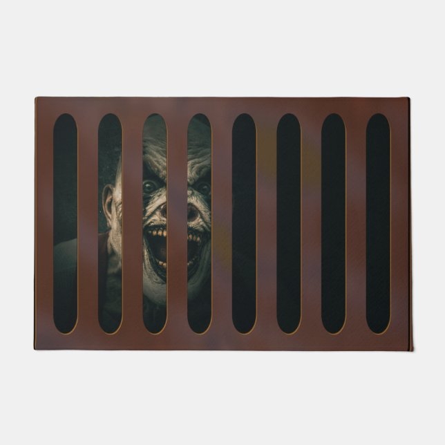 Paillasson Grand Clown effrayant d'Halloween dans la grille d (Devant)