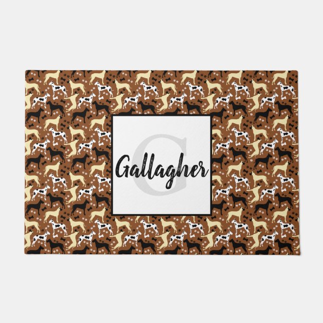 Paillasson Grand Danois Monogramme Nom Porte (Devant)