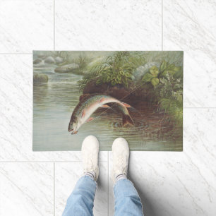 Paillasson Gravure ancienne de pêche à la mouche : truite de