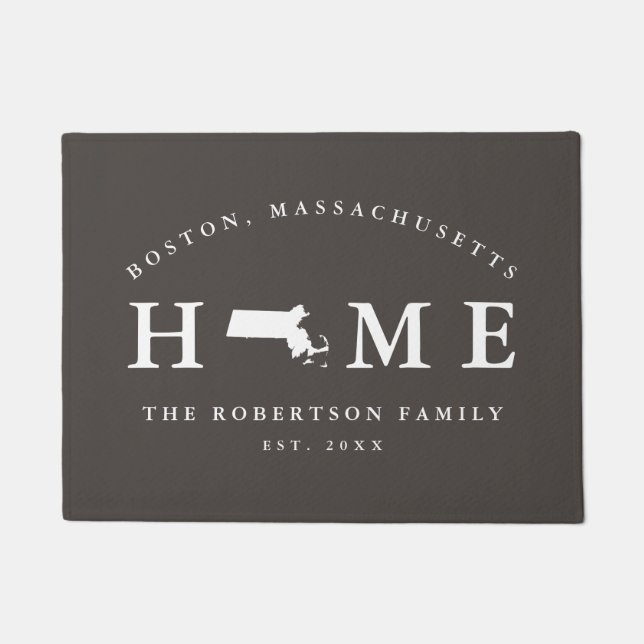 Paillasson Gray and White State of Massachusetts Carte Mat, (Devant)